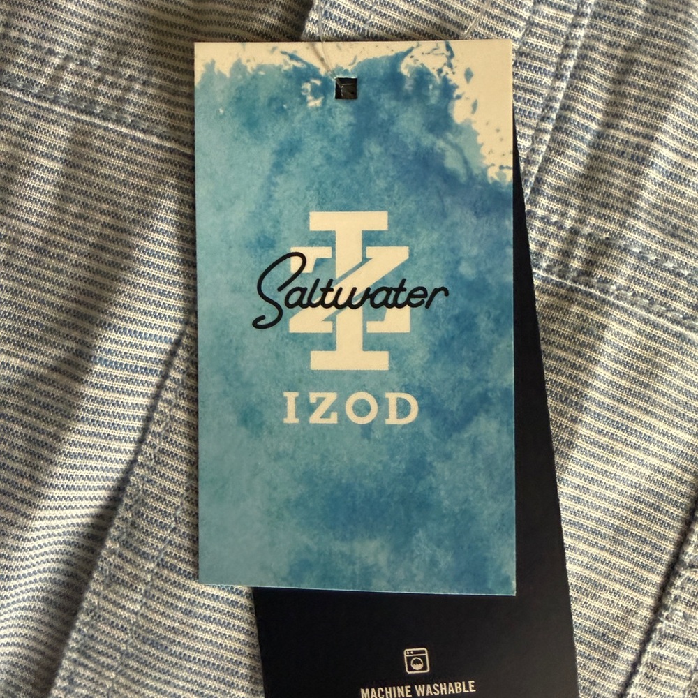 Izod Saltwater Men’s 2XLT Light Blue Short-Sleeve Button-Up Shirt - Picture 3 of 6